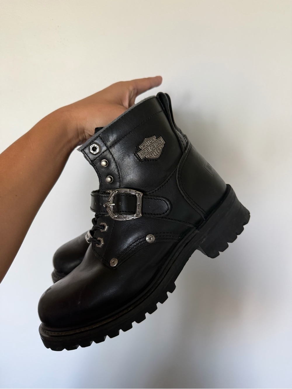 Harley-Davidson Black Leather Buckle Motorcycle Boots Size 9